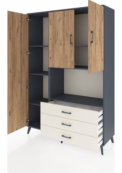Hyperion Dolap 6 Raflı 3 Çekmeceli 3 Kapaklı 132X44X195 Antrasit-Çam/aytaşı modelleri