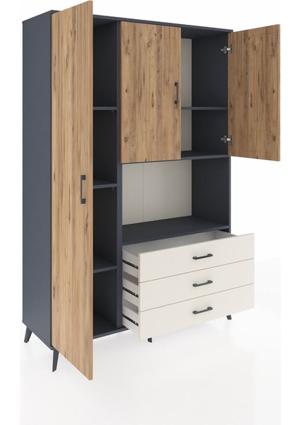Hyperion Dolap 6 Raflı 3 Çekmeceli 3 Kapaklı 132X44X195 Antrasit-Çam/aytaşı indirimleri