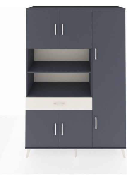 Hyperion Dolap 10 Raflı Tek Çekmeceli 6 Kapaklı 132X44X195 Antrasit-Antrasit/aytaşı