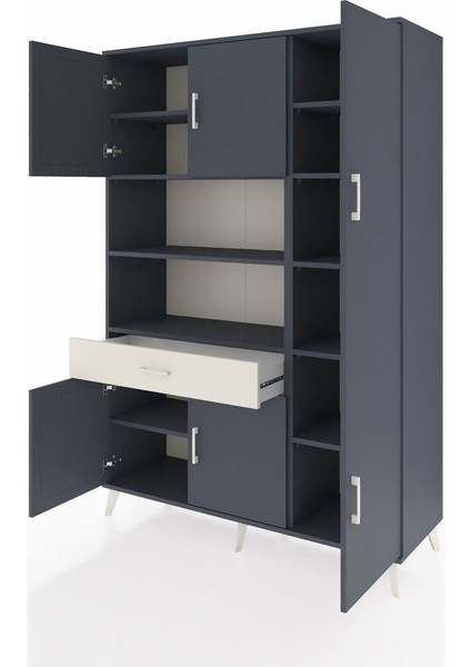 Hyperion Dolap 10 Raflı Tek Çekmeceli 6 Kapaklı 132X44X195 Antrasit-Antrasit/aytaşı modelleri