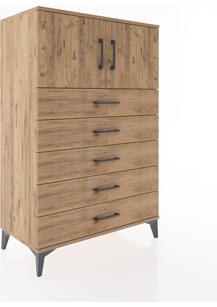 Hyperion Dolap Tek Raflı 5 Çekmeceli 2 Kapaklı 88X44X134 Çam-Çam fiyatları
