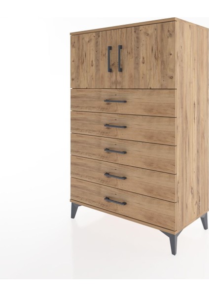 Hyperion Dolap Tek Raflı 5 Çekmeceli 2 Kapaklı 88X44X134 Çam-Çam modelleri