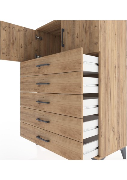 Hyperion Dolap Tek Raflı 5 Çekmeceli 2 Kapaklı 88X44X134 Çam-Çam indirimleri