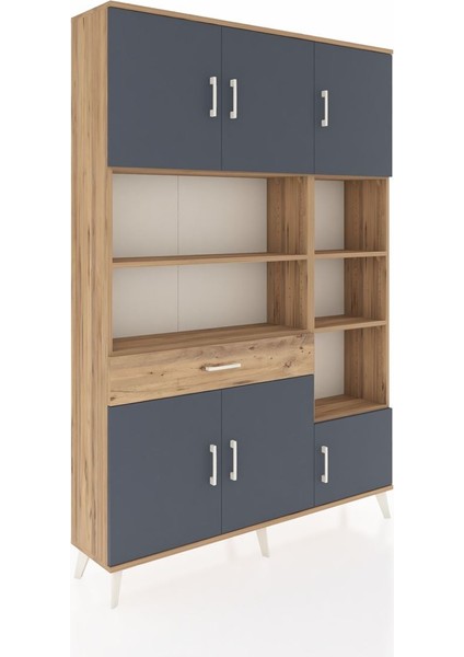 Arges Dolap 10 Raflı Tek Çekmeceli 6 Kapaklı 132X30X195 Çam-Antrasit/çam fiyatları