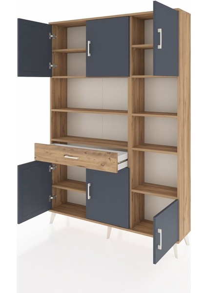 Arges Dolap 10 Raflı Tek Çekmeceli 6 Kapaklı 132X30X195 Çam-Antrasit/çam modelleri