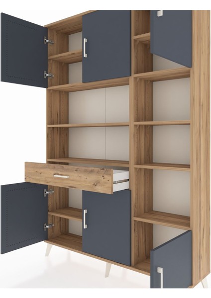 Arges Dolap 10 Raflı Tek Çekmeceli 6 Kapaklı 132X30X195 Çam-Antrasit/çam fırsatları