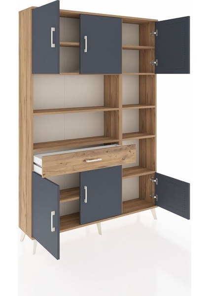 Arges Dolap 10 Raflı Tek Çekmeceli 6 Kapaklı 132X30X195 Çam-Antrasit/çam indirimleri