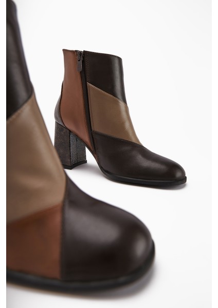 Ylwa Hakiki Deri Kahve Taba Topuklu Kadın Bot modelleri