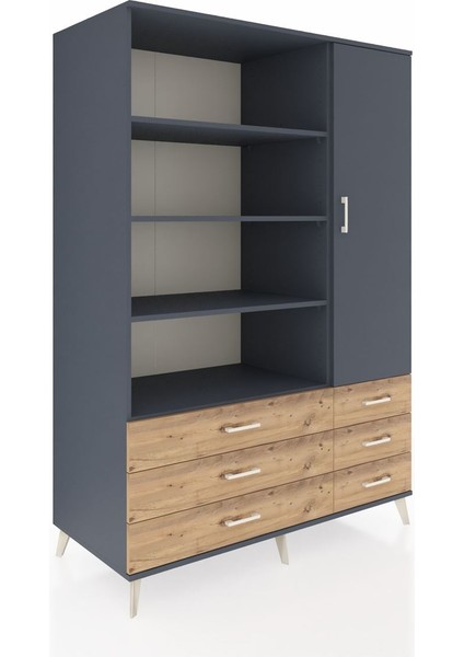 Kronos Dolap 8 Raflı 6 Çekmeceli Tek Kapaklı 132X59X195 Antrasit-Antrasit/çam fiyatları