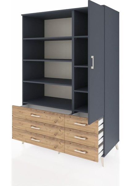 Kronos Dolap 8 Raflı 6 Çekmeceli Tek Kapaklı 132X59X195 Antrasit-Antrasit/çam modelleri