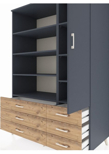 Kronos Dolap 8 Raflı 6 Çekmeceli Tek Kapaklı 132X59X195 Antrasit-Antrasit/çam fırsatları