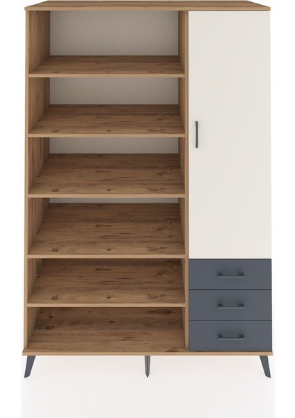 Kronos Dolap 9 Raflı 3 Çekmeceli Tek Kapaklı 132X59X195 Çam-Aytaşı/antrasit