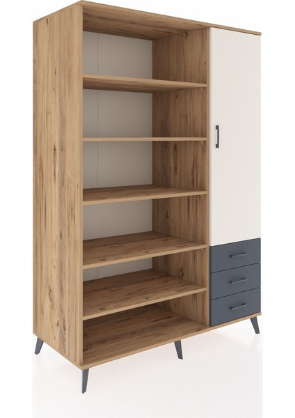 Kronos Dolap 9 Raflı 3 Çekmeceli Tek Kapaklı 132X59X195 Çam-Aytaşı/antrasit fiyatları