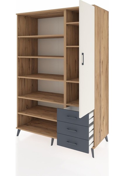 Kronos Dolap 9 Raflı 3 Çekmeceli Tek Kapaklı 132X59X195 Çam-Aytaşı/antrasit modelleri