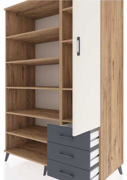 Kronos Dolap 9 Raflı 3 Çekmeceli Tek Kapaklı 132X59X195 Çam-Aytaşı/antrasit fırsatları