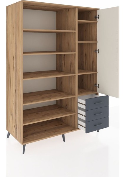 Kronos Dolap 9 Raflı 3 Çekmeceli Tek Kapaklı 132X59X195 Çam-Aytaşı/antrasit indirimleri