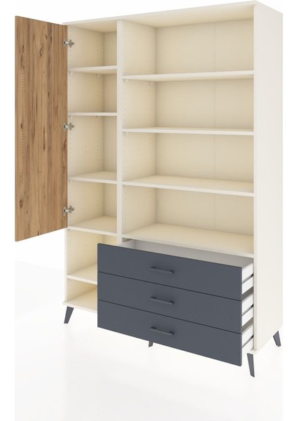 Hyperion Dolap 9 Raflı 3 Çekmeceli Tek Kapaklı 132X44X195 Aytaşı-Çam/antrasit modelleri