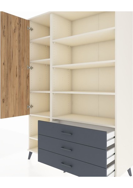 Hyperion Dolap 9 Raflı 3 Çekmeceli Tek Kapaklı 132X44X195 Aytaşı-Çam/antrasit fırsatları