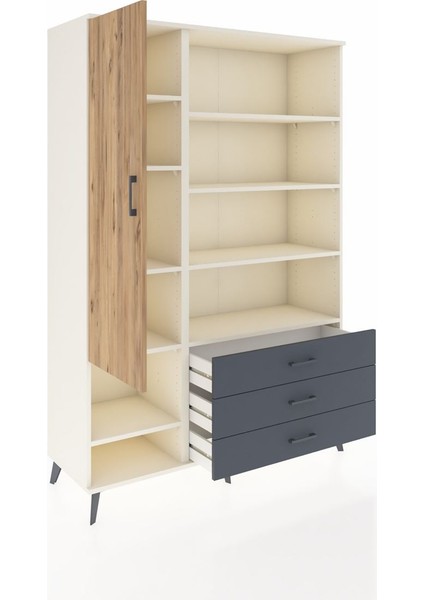 Hyperion Dolap 9 Raflı 3 Çekmeceli Tek Kapaklı 132X44X195 Aytaşı-Çam/antrasit indirimleri