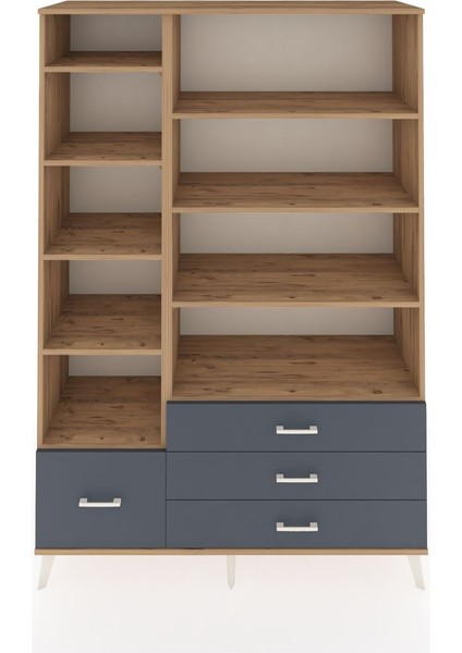 Hyperion Dolap 9 Raflı 4 Çekmeceli 132X44X195 Çam-Çam/antrasit