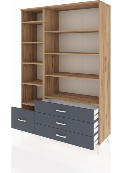 Hyperion Dolap 9 Raflı 4 Çekmeceli 132X44X195 Çam-Çam/antrasit modelleri