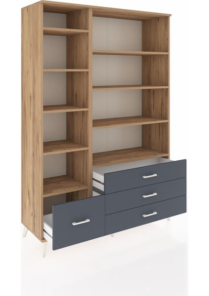Hyperion Dolap 9 Raflı 4 Çekmeceli 132X44X195 Çam-Çam/antrasit indirimleri