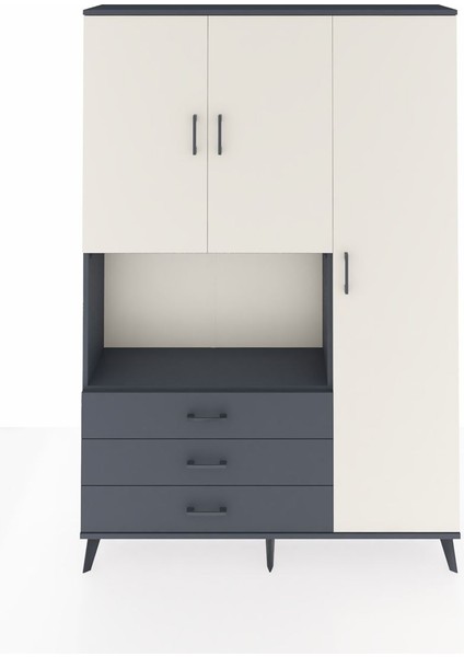 Arges Dolap 7 Raflı 3 Çekmeceli 3 Kapaklı 132X30X195 Antrasit-Aytaşı/antrasit