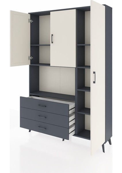 Arges Dolap 7 Raflı 3 Çekmeceli 3 Kapaklı 132X30X195 Antrasit-Aytaşı/antrasit modelleri