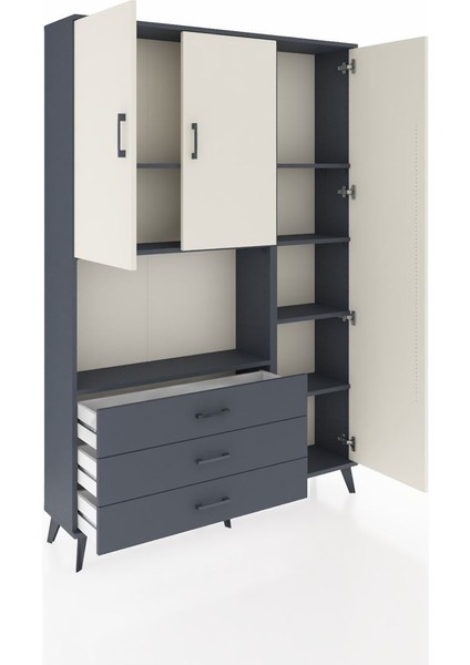 Arges Dolap 7 Raflı 3 Çekmeceli 3 Kapaklı 132X30X195 Antrasit-Aytaşı/antrasit indirimleri