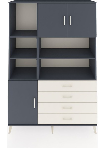 Hyperion Dolap 8 Raflı 4 Çekmeceli 3 Kapaklı 132X44X195 Antrasit-Antrasit/aytaşı