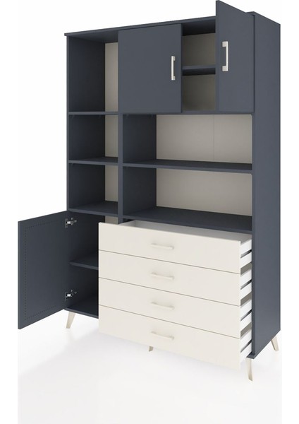 Hyperion Dolap 8 Raflı 4 Çekmeceli 3 Kapaklı 132X44X195 Antrasit-Antrasit/aytaşı modelleri