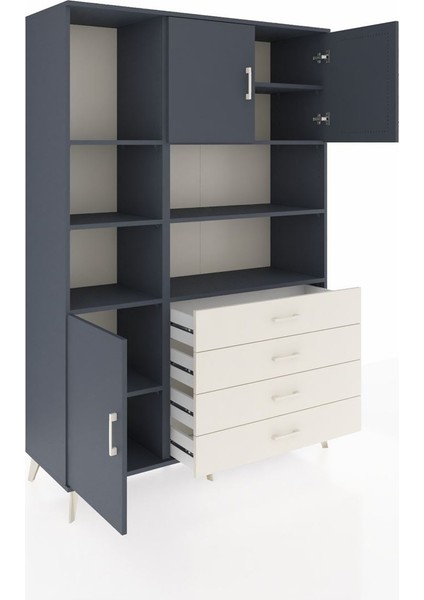 Hyperion Dolap 8 Raflı 4 Çekmeceli 3 Kapaklı 132X44X195 Antrasit-Antrasit/aytaşı indirimleri