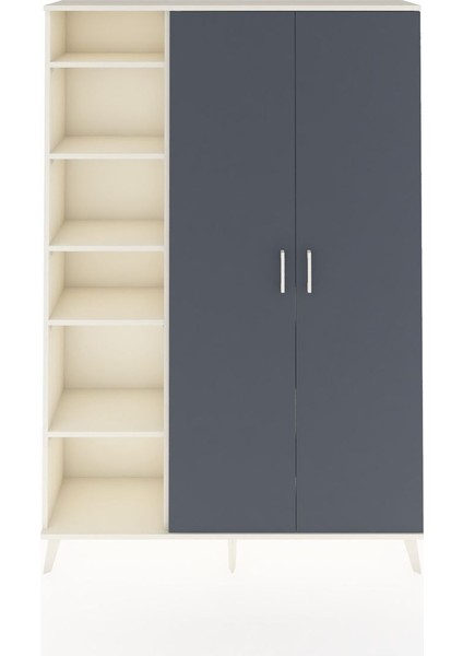 Arges Dolap 7 Raflı 2 Kapaklı Tek Askılı 132X30X195 Aytaşı-Antrasit/aytaşı