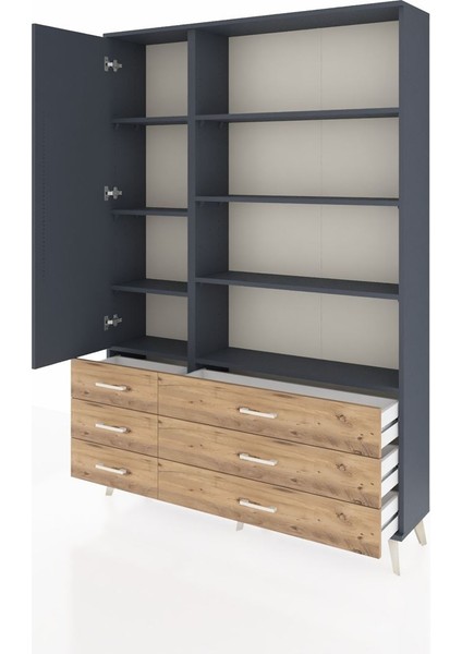 Arges Dolap 8 Raflı 6 Çekmeceli Tek Kapaklı 132X30X195 Antrasit-Antrasit/çam modelleri