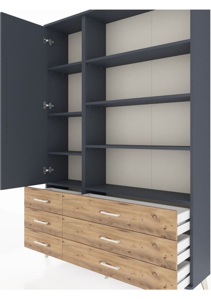 Arges Dolap 8 Raflı 6 Çekmeceli Tek Kapaklı 132X30X195 Antrasit-Antrasit/çam fırsatları