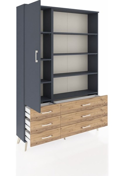 Arges Dolap 8 Raflı 6 Çekmeceli Tek Kapaklı 132X30X195 Antrasit-Antrasit/çam indirimleri