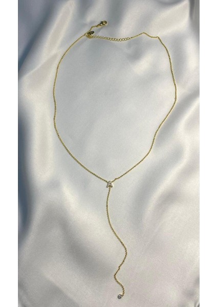 Altın Kaplama Zirkon Taşlı A Harf Çelik Y Kolye