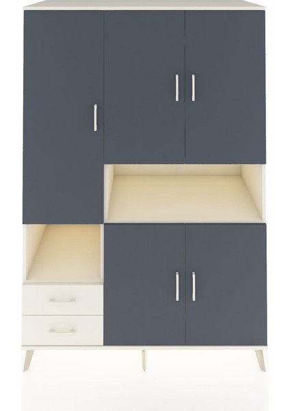 Kronos Dolap 10 Raflı 2 Çekmeceli 5 Kapaklı 132X59X195 Aytaşı-Antrasit/aytaşı