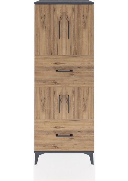 Hyperion Dolap 3 Raflı 2 Çekmeceli 4 Kapaklı 60X44X163 Antrasit-Çam