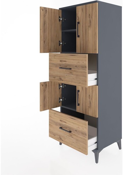 Hyperion Dolap 3 Raflı 2 Çekmeceli 4 Kapaklı 60X44X163 Antrasit-Çam fırsatları