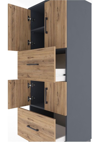 Hyperion Dolap 3 Raflı 2 Çekmeceli 4 Kapaklı 60X44X163 Antrasit-Çam indirimleri