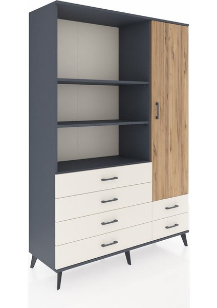 Hyperion Dolap 7 Raflı 6 Çekmeceli Tek Kapaklı 132X44X195 Antrasit-Çam/aytaşı fiyatları