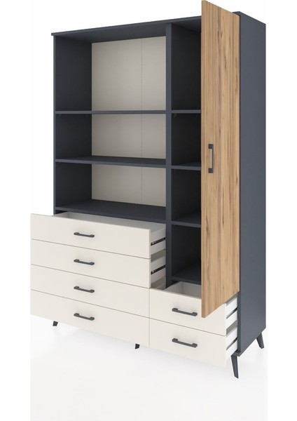 Hyperion Dolap 7 Raflı 6 Çekmeceli Tek Kapaklı 132X44X195 Antrasit-Çam/aytaşı modelleri