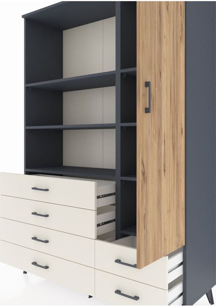 Hyperion Dolap 7 Raflı 6 Çekmeceli Tek Kapaklı 132X44X195 Antrasit-Çam/aytaşı fırsatları
