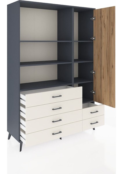 Hyperion Dolap 7 Raflı 6 Çekmeceli Tek Kapaklı 132X44X195 Antrasit-Çam/aytaşı indirimleri