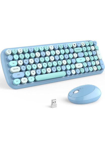 Mofii Kablosuz Klavye ve Fare Kombinasyonu, Pc Bilgisayar Pencereleri Için Çok Ortam Işlev Tuşları ve Numara Pedi ile 2.4ghz Renkli Klavye (Mavi Karışık)