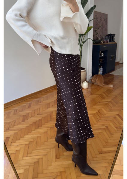 Puantiyeli Saten Premium Etek- Kahverengi fiyatları