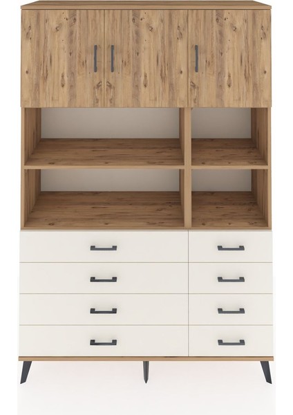 Hyperion Dolap 8 Raflı 8 Çekmeceli 3 Kapaklı 132X44X195 Çam-Çam/aytaşı