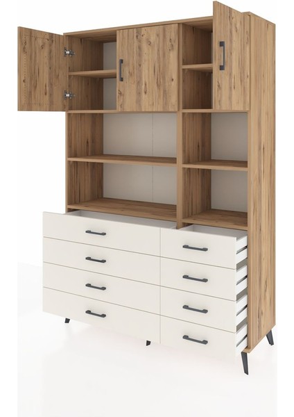 Hyperion Dolap 8 Raflı 8 Çekmeceli 3 Kapaklı 132X44X195 Çam-Çam/aytaşı modelleri