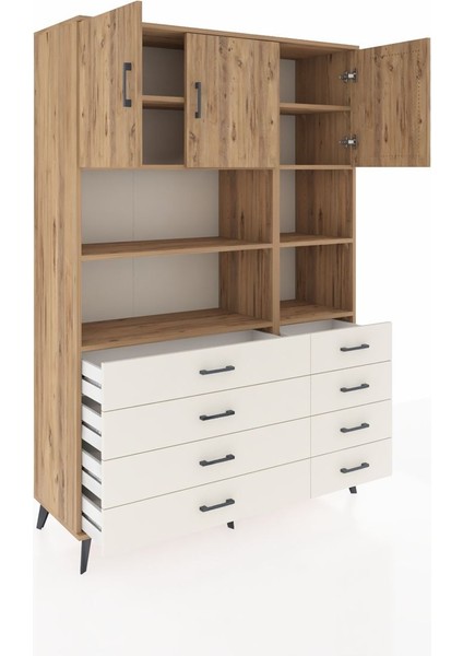 Hyperion Dolap 8 Raflı 8 Çekmeceli 3 Kapaklı 132X44X195 Çam-Çam/aytaşı indirimleri